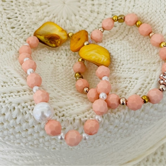 Bundle 2 Handmade Stretch Bracelets Pink peach - Picture 4 of 6